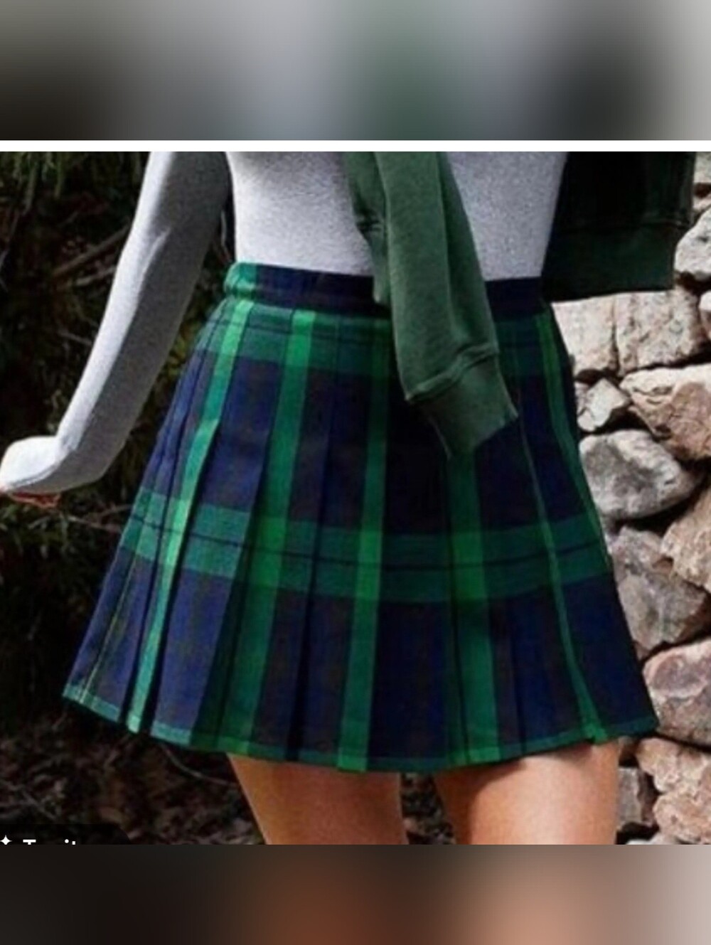 aerie Green and Navy Plaid Pleated Mini Skirt
